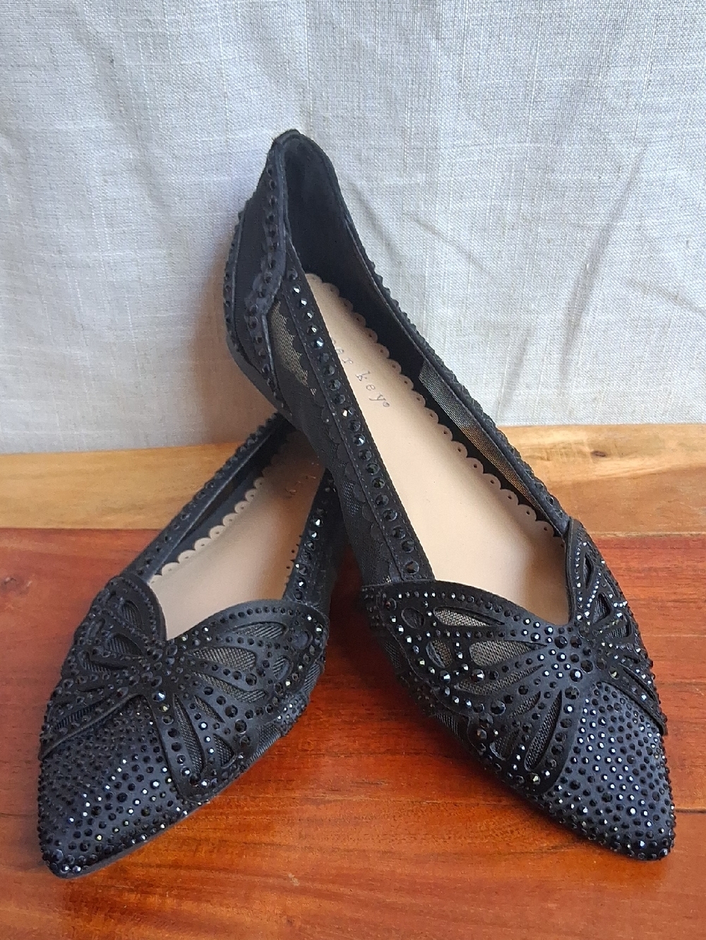Copper Key Black Pointed Toe Embellished Flats 6 Butterfly
